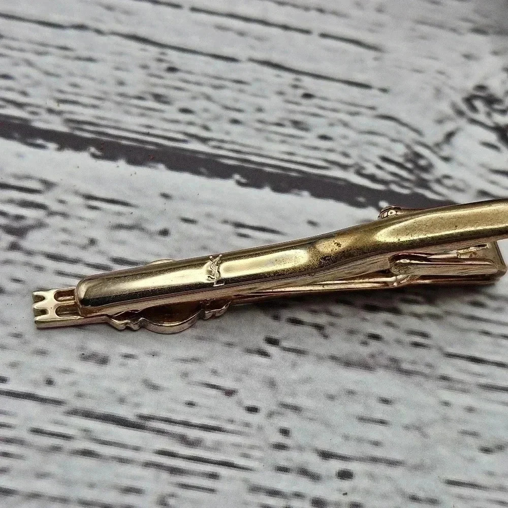 RARE Yves Saint Laurent YSL logo amber transparent window gold tone tie clip - Picture 5 of 6
